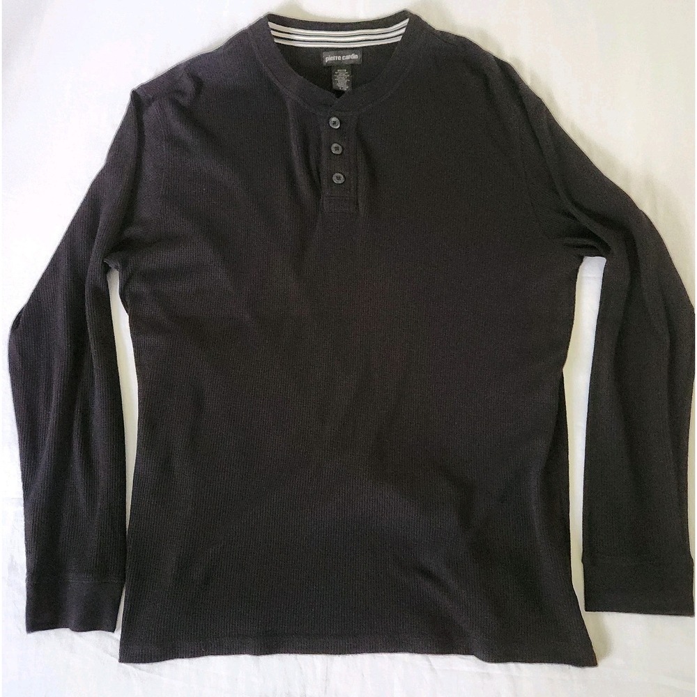 Pierre Cardin thermal waffle knit shirt long sleeve  Thermal Henley Black Large